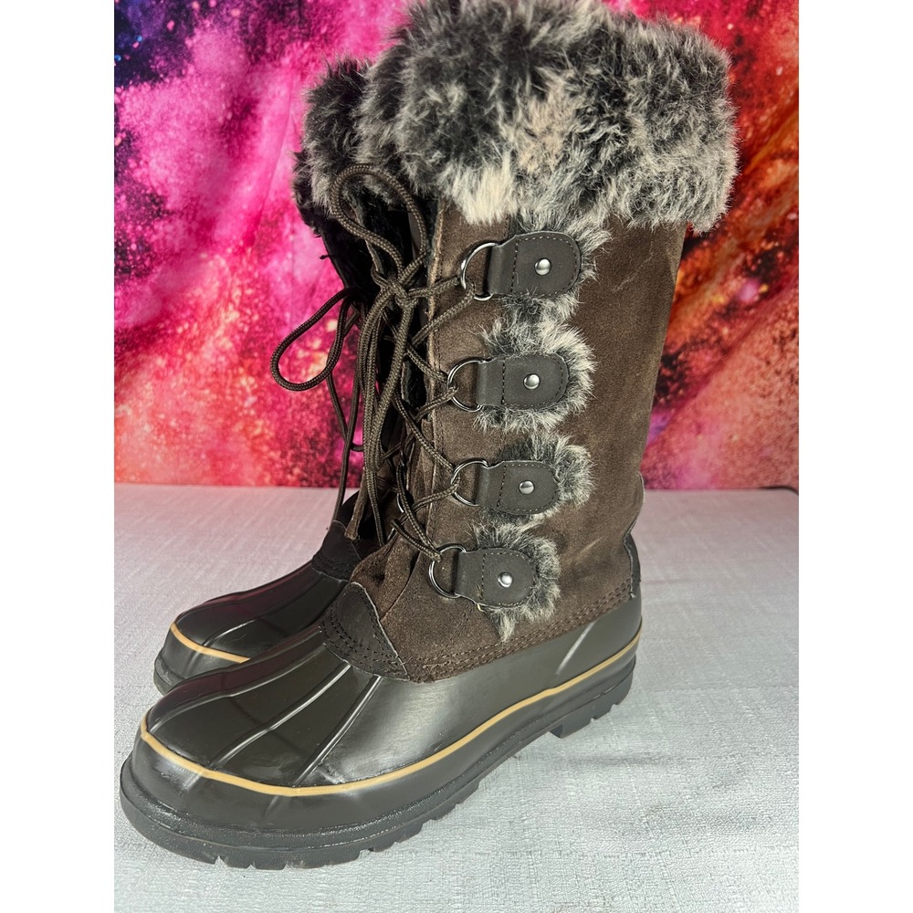 Khombu The Lodge Brown Suede Faux Fur Trim Winter Snow Duck Boots Womens 9